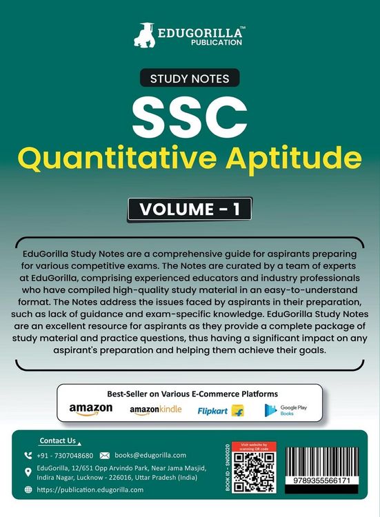 Produktbild: Study Notes for Quantitative Aptitude (Vol 1) - Topicwise Notes for CGL, CHSL, SSC MTS, CPO and Other SSC Exams with Solved MCQs
