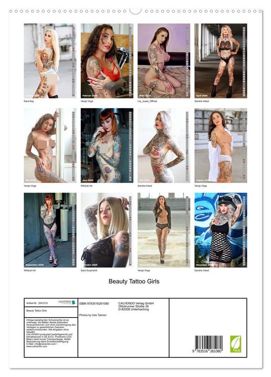 Produktbild: Beauty Tattoo Girls (hochwertiger Premium Wandkalender 2026 DIN A2 hoch), Kunstdruck in Hochglanz