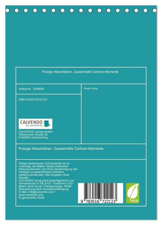 Produktbild: Putzige Waschb&auml;ren. Zauberhafte Cartoon-Momente (Tischkalender 2026 DIN A5 hoch), CALVENDO Monatskalender