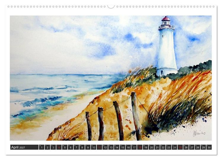 Produktbild: Aquarelle - Fischland-Dar&szlig; (hochwertiger Premium Wandkalender 2027 DIN A2 quer), Kunstdruck in Hochglanz