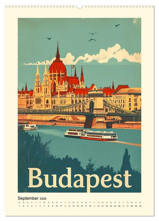 Produktbild: Metropolen Retro-Kalender (hochwertiger Premium Wandkalender 2026 DIN A2 hoch), Kunstdruck in Hochglanz