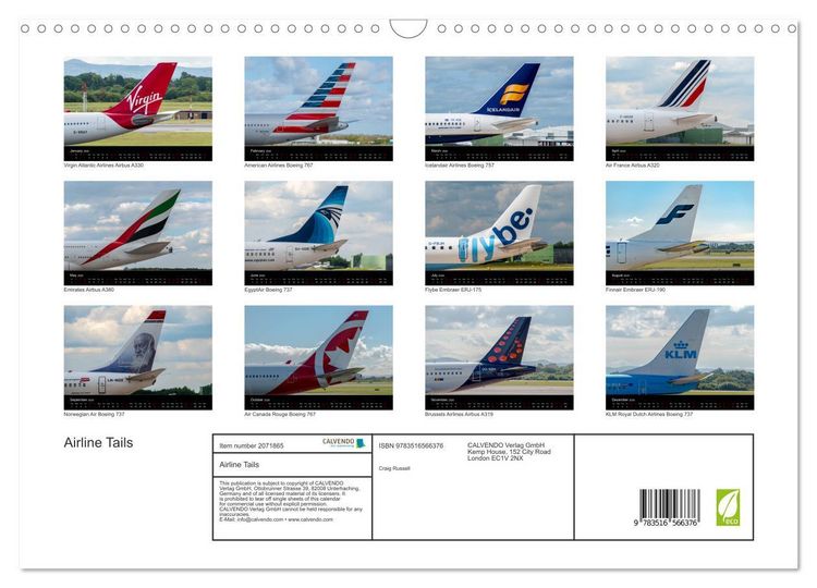 Produktbild: Airline Tails (Wall Calendar 2026 DIN A3 landscape), CALVENDO 12 Month Wall Calendar