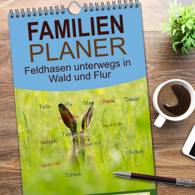 Produktbild: Familienplaner 2026 - Feldhasen unterwegs in Wald und Flur mit 5 Spalten (Wandkalender, 21 x 45 cm) CALVENDO