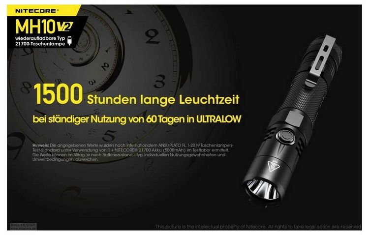 Produktbild: NiteCore MH10 V2 LED Taschenlampe akkubetrieben 1200lm 1500h 77.5g