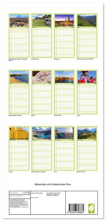 Produktbild: Familienplaner 2026 - Bekanntes und Unbekanntes Peru mit 5 Spalten (Wandkalender, 21 x 45 cm) CALVENDO