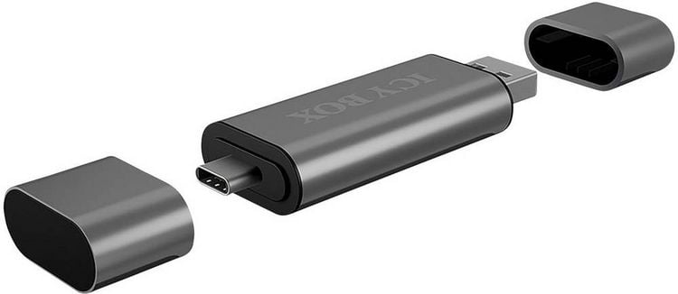 Produktbild: RAIDSONIC ICY BOX SD/MicroSD, USB 2.0 Card Reader mit USB-C & -A und OTG, anthrazit