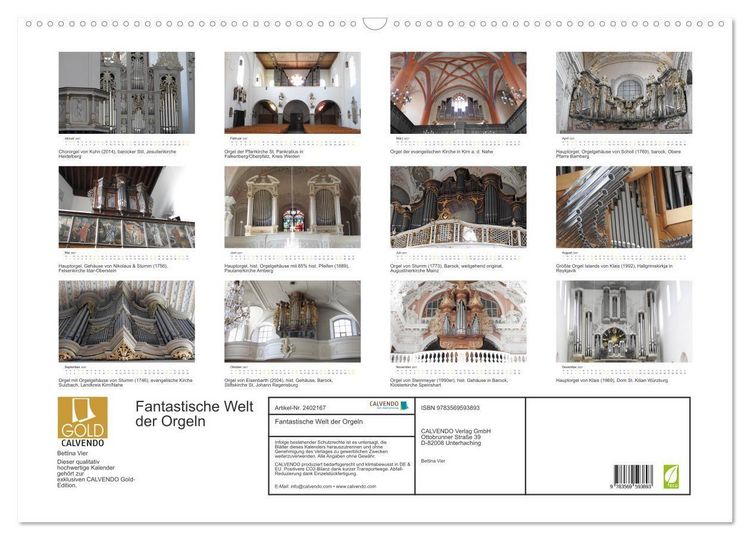 Produktbild: Fantastische Welt der Orgeln (Wandkalender 2027 DIN A2 quer), CALVENDO Monatskalender