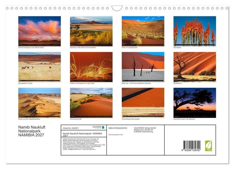 Produktbild: Namib Naukluft Nationalpark. NAMIBIA 2027 (Wandkalender 2027 DIN A3 quer), CALVENDO Monatskalender