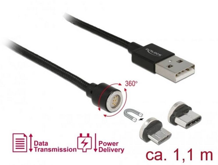 Produktbild: Delock USB-Kabel USB 2.0 USB-A Stecker, USB-C&reg; Stecker, USB-Micro-B Stecker 1.10 m Schwarz 85723