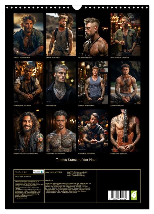 Produktbild: Tattoos Kunst auf der Haut (Wandkalender 2026 DIN A3 hoch), CALVENDO Monatskalender