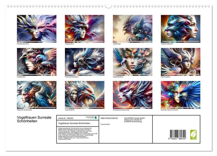 Produktbild: Vogelfrauen Surreale Sch&ouml;nheiten (hochwertiger Premium Wandkalender 2026 DIN A2 quer), Kunstdruck in Hochglanz