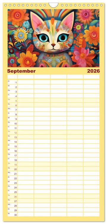 Produktbild: Familienplaner 2026 - Lustige Katzen im Stil der Meister mit 5 Spalten (Wandkalender, 21 x 45 cm) CALVENDO