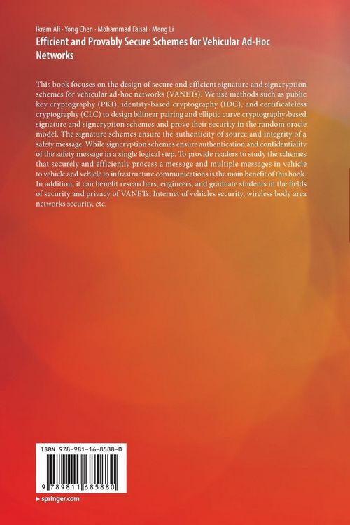 Produktbild: Efficient and Provably Secure Schemes for Vehicular Ad-Hoc Networks