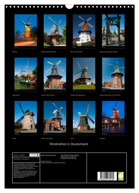 Produktbild: Windm&uuml;hlen in Deutschland (Wandkalender 2026 DIN A3 hoch), CALVENDO Monatskalender