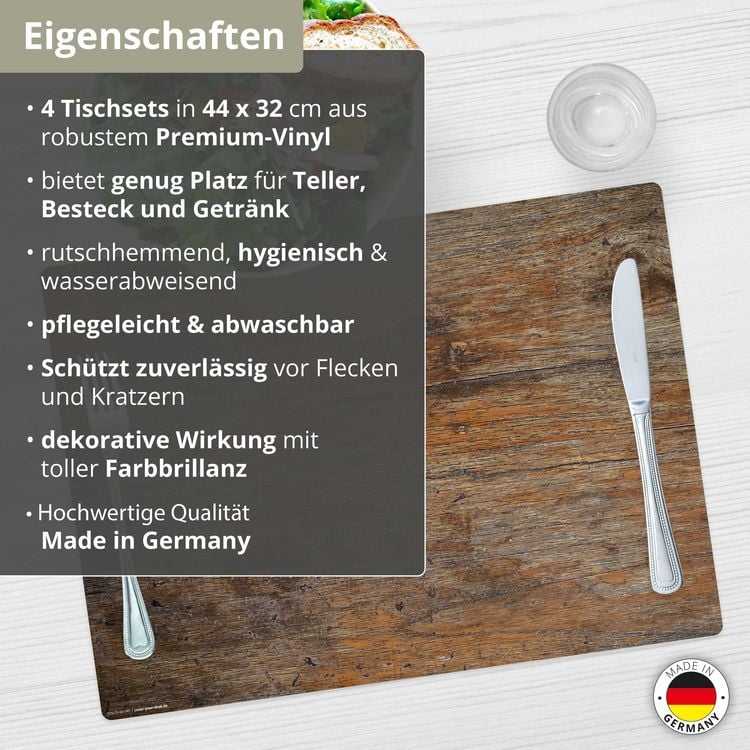 Produktbild: Tischsetmacher Tischsets Antikes Holz, aus hochwertigem Vinyl (4 St&uuml;ck), 44 x 32 cm