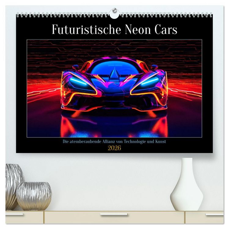 Produktbild: Futuristische Neon Cars (hochwertiger Premium Wandkalender 2026 DIN A2 quer), Kunstdruck in Hochglanz