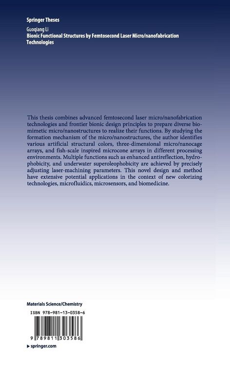 Produktbild: Bionic Functional Structures by Femtosecond Laser Micro/nanofabrication Technologies