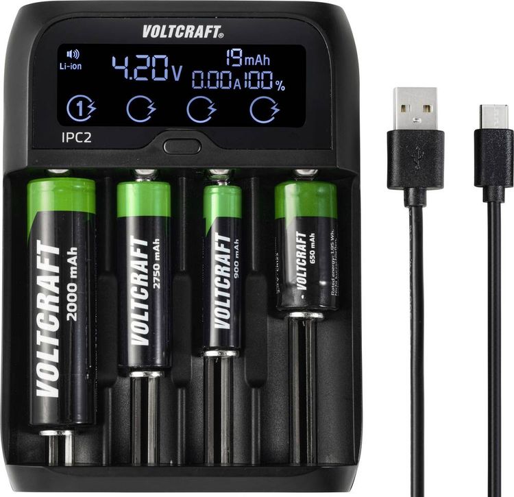 Produktbild: VOLTCRAFT IPC-2 Rundzellen-Ladeger&auml;t NiMH, NiCd, LiIon, LiFePO Mini (AAAA), Micro (AAA), Mignon (AA), Baby (C), Sub-C, A, 10440