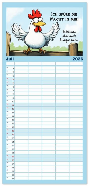 Produktbild: Familienplaner 2026 - Verr&uuml;cktes H&uuml;hnervolk mit 5 Spalten (Wandkalender, 21 x 45 cm) CALVENDO