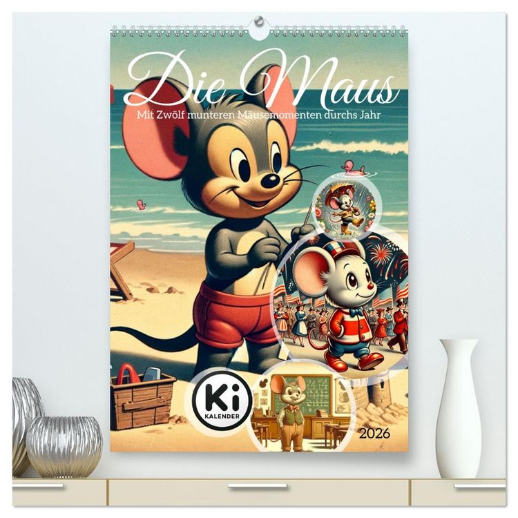 Produktbild: Die Maus - Mit Zw&ouml;lf munteren M&auml;usemomenten durchs Jahr (hochwertiger Premium Wandkalender 2026 DIN A2 hoch), Kunstdruck in Hochglanz