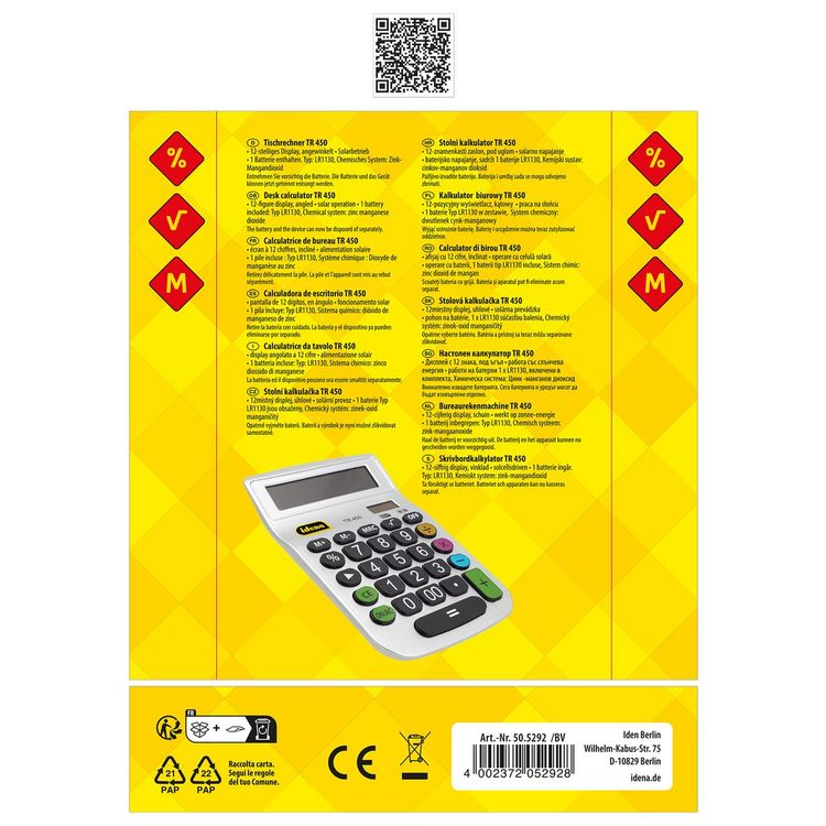 Produktbild: Idena Tischrechner TR450 12-stelliges Display grau