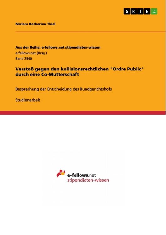 Produktbild: Versto&szlig; gegen den kollisionsrechtlichen "Ordre Public" durch eine Co-Mutterschaft