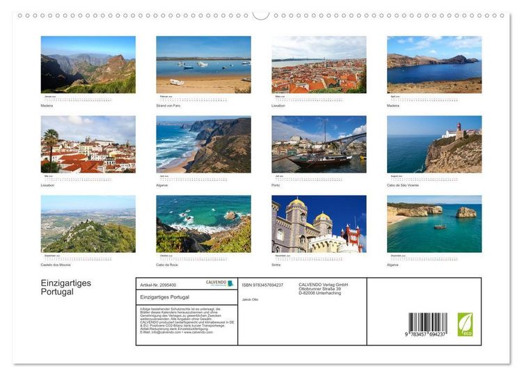 Produktbild: Einzigartiges Portugal (hochwertiger Premium Wandkalender 2026 DIN A2 quer), Kunstdruck in Hochglanz