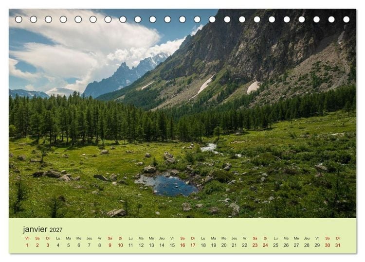 Produktbild: Montagnes, lacs et chalets dans la vall&eacute;e d'Aoste (Calendrier de bureau 2027 DIN A5 vertical), CALVENDO calendrier mensuel