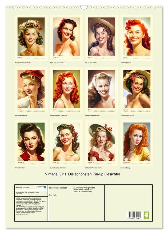 Produktbild: Vintage Girls. Die sch&ouml;nsten Pin-up Gesichter (Wandkalender 2026 DIN A2 hoch), CALVENDO Monatskalender