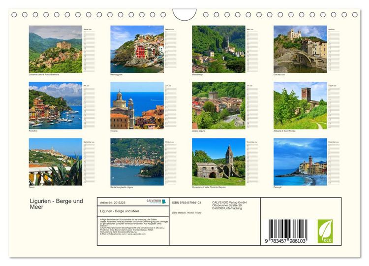 Produktbild: Ligurien - Berge und Meer (Wandkalender 2026 DIN A4 quer), CALVENDO Monatskalender