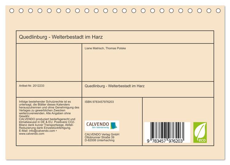 Produktbild: Quedlinburg - Welterbestadt im Harz (Tischkalender 2026 DIN A5 quer), CALVENDO Monatskalender