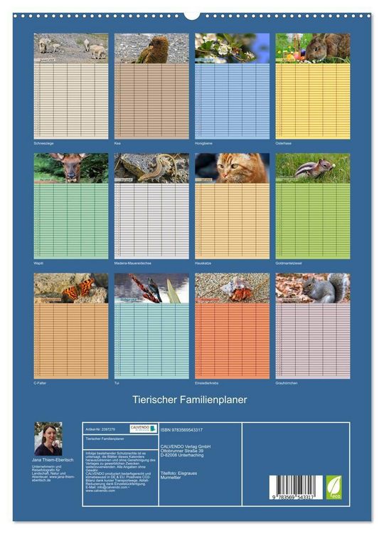 Produktbild: Tierischer Familienplaner (hochwertiger Premium Wandkalender 2027 DIN A2 hoch), Kunstdruck in Hochglanz