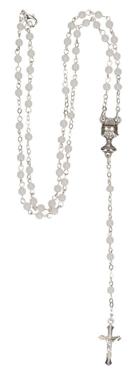 Produktbild: Glas Rosenkranz wei&szlig;e Glasperlen, 38 cm, gekettelt