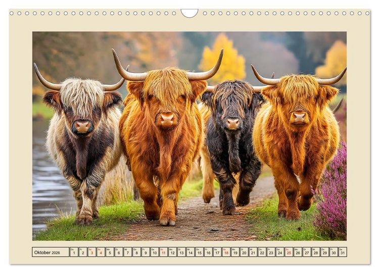 Produktbild: Schottische Hochlandrinder. Zwischen Nebel, Natur und rauer Pracht (Wandkalender 2026 DIN A3 quer), CALVENDO Monatskalender