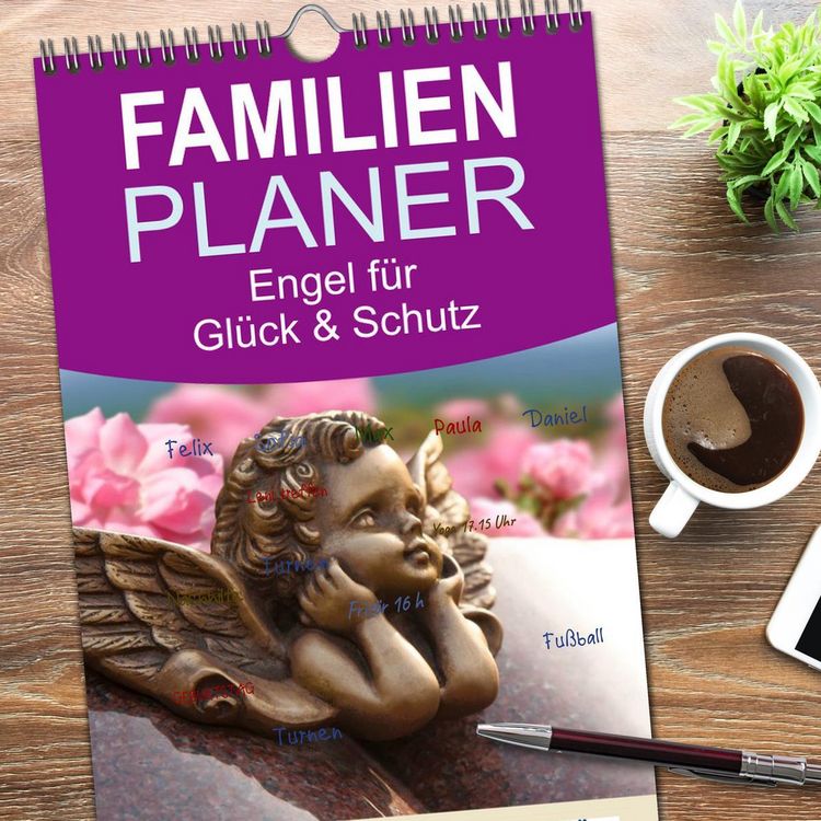 Produktbild: Familienplaner 2026 - Engel f&uuml;r Gl&uuml;ck & Schutz mit 5 Spalten (Wandkalender, 21 x 45 cm) CALVENDO
