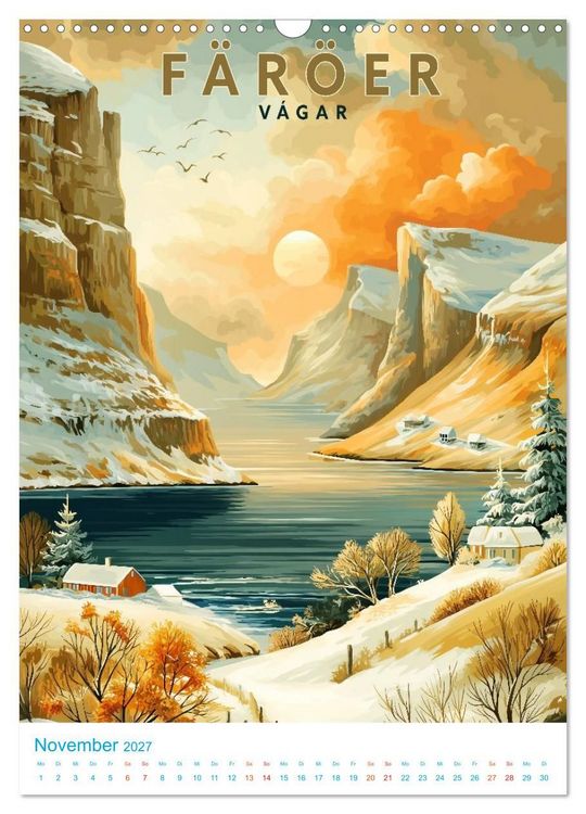 Produktbild: F&auml;r&ouml;er Inseln - Old School Poster Style (Wandkalender 2027 DIN A3 hoch), CALVENDO Monatskalender