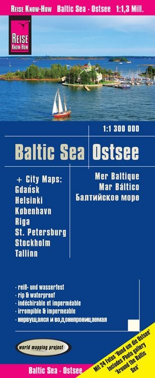 Produktbild: Reise Know-How Landkarte Ostsee (1:1.300.000) mit Stadtpl&auml;nen Danzig, Helsinki, Kopenhagen, Riga, St. Petersburg, Stockholm, Tallinn