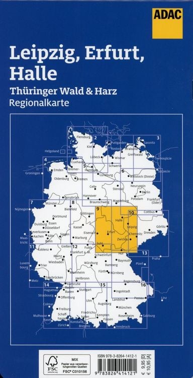 Produktbild: ADAC Regionalkarte 09 Leipzig, Erfurt, Halle 1:150.000