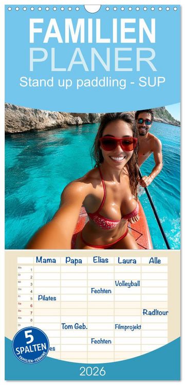 Produktbild: Familienplaner 2026 - Stand up paddling - SUP mit 5 Spalten (Wandkalender, 21 x 45 cm) CALVENDO