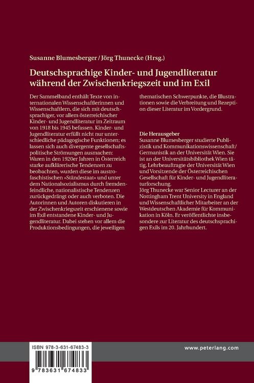 Produktbild: Deutschsprachige Kinder- und Jugendliteratur w&auml;hrend der Zwischenkriegszeit und im Exil