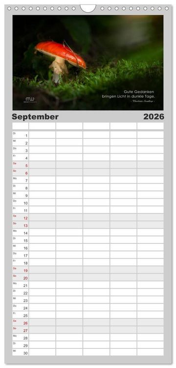 Produktbild: Familienplaner 2026 - Gedanken... Bildkalender mit Spr&uuml;chen mit 5 Spalten (Wandkalender, 21 x 45 cm) CALVENDO