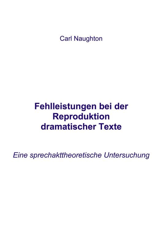 Produktbild: Fehlleistungen bei der Reproduktion dramatischer Texte