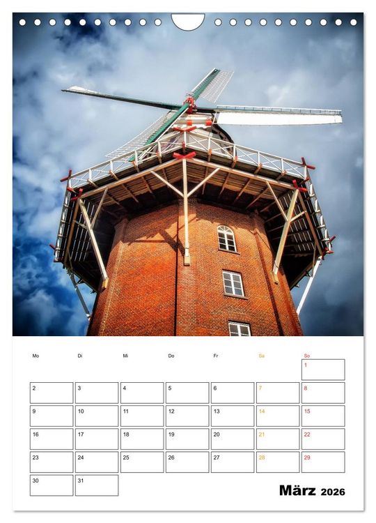 Produktbild: Historische Windm&uuml;hlen an der Friesischen M&uuml;hlenstra&szlig;e / CH-Version / Planer (Wandkalender 2026 DIN A4 hoch), CALVENDO Monatskalender