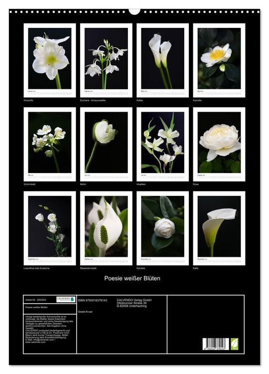 Produktbild: Poesie wei&szlig;er Bl&uuml;ten (Wandkalender 2026 DIN A2 hoch), CALVENDO Monatskalender