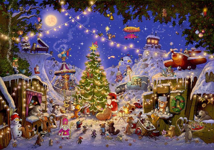 Produktbild: Puzzle-Adventskalender &ndash; Weihnachtsmarkt der Tiere