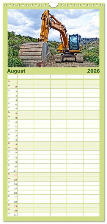 Produktbild: Familienplaner 2026 - Bagger - kraftvolle Arbeitsmaschinen mit 5 Spalten (Wandkalender, 21 x 45 cm) CALVENDO