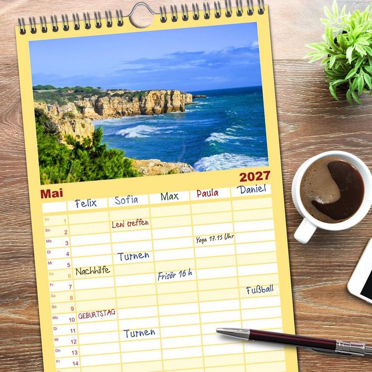 Produktbild: Familienplaner 2027 - Wundervolle Algarve mit 5 Spalten (Wandkalender, 21 x 45 cm) CALVENDO