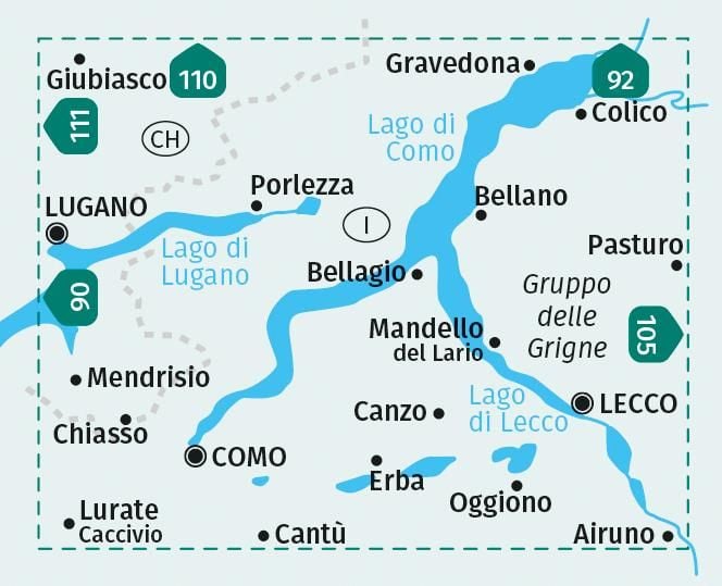 Produktbild: KOMPASS Wanderkarte 91 Lago di Como, Lago di Lugano 1:50.000