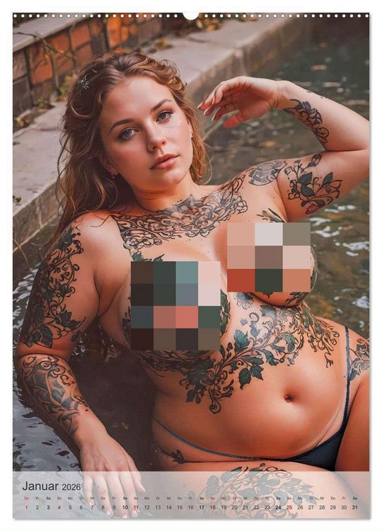 Produktbild: Verf&uuml;hrerische Momente - Kurven und Tattoos (Wandkalender 2026 DIN A2 hoch), CALVENDO Monatskalender