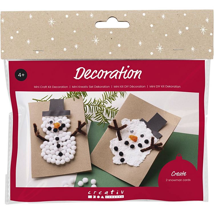 Produktbild: Creativ Company Mini Kreativ Set Dekoration, Weihnachtskarten mit Schneemann, Schwarz, Braun, Mittelorange, Wei&szlig;